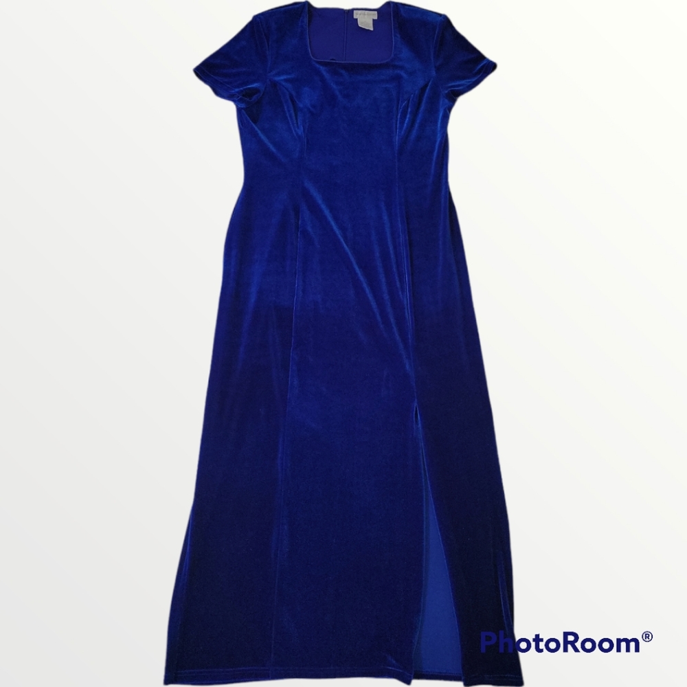 Royal Blue Velveteen Full Length Evening Gown